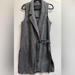 Zara Basic Gray Wool Blend Belted Longline Vest Sz M